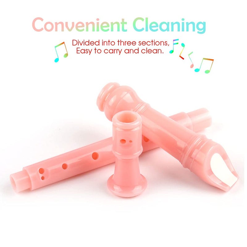 Mr.Power German Style C Key Soprano Recorder 8-Hole 3 Piece Music Musical Instruments for Beginners, Adults with Fingering Chart Cleaning Kit (Pink) - Image 2